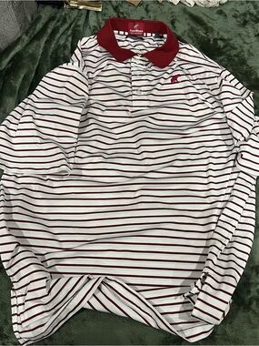 Classic Long-Sleeve Striped Polo in White and Maroon i4